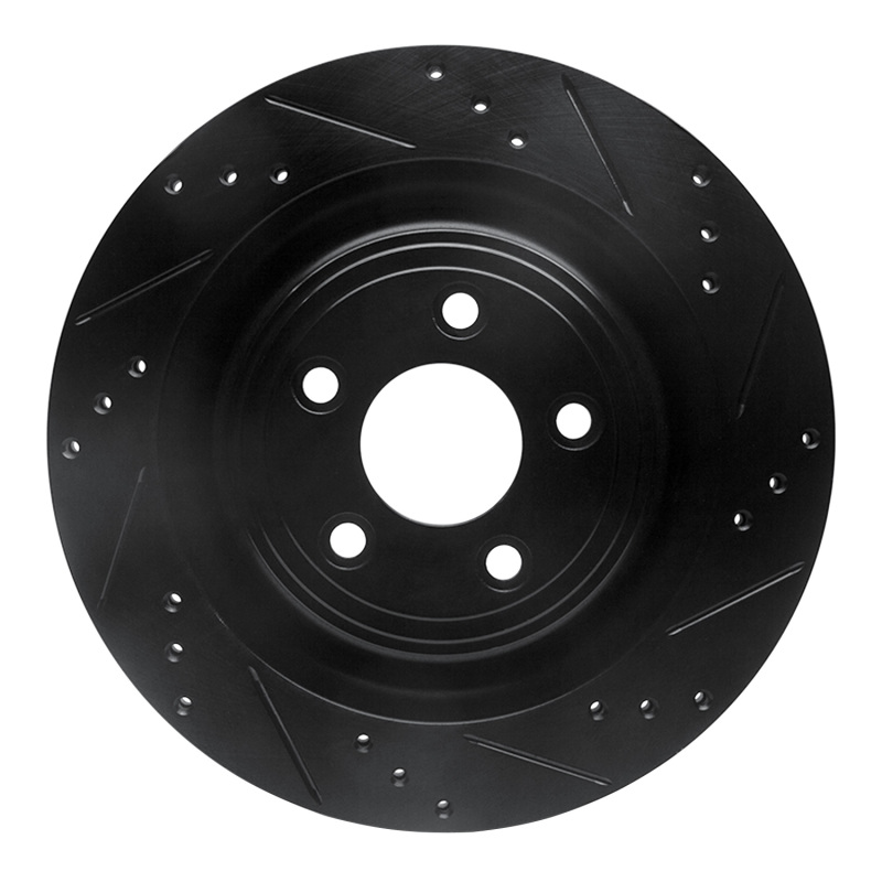 Jaguar Super V8 Brake Rotor (1) - Rear Right - R1 Concepts - Drilled & Slotted - Black - `06-`15